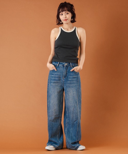 anap mimpi（アナップミンピ）の「カップ付き バイカラー タンクトップ（タンクトップ・レディース・サックスブルー/キナリ/ダークグレー・FREE）」の14枚目の写真