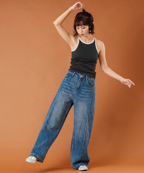 anap mimpi（アナップミンピ）の「カップ付き バイカラー タンクトップ（タンクトップ・レディース・サックスブルー/キナリ/ダークグレー・FREE）」の15枚目の写真