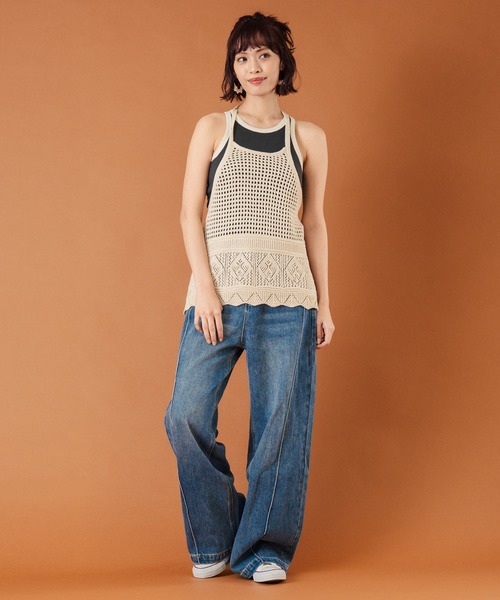 anap mimpi（アナップミンピ）の「カップ付き バイカラー タンクトップ（タンクトップ・レディース・サックスブルー/キナリ/ダークグレー・FREE）」の5枚目の写真