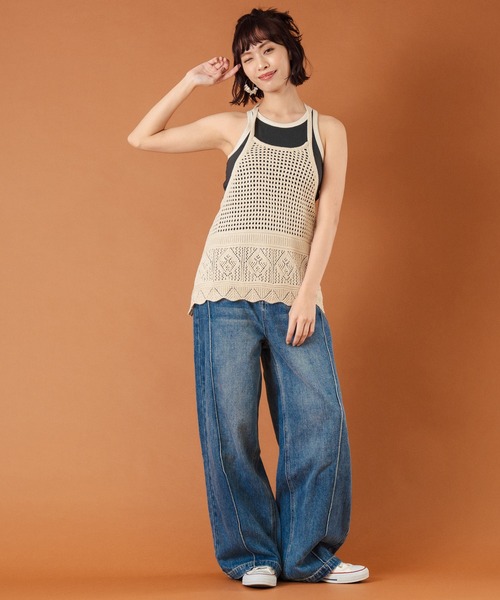 anap mimpi（アナップミンピ）の「カップ付き バイカラー タンクトップ（タンクトップ・レディース・サックスブルー/キナリ/ダークグレー・FREE）」の6枚目の写真