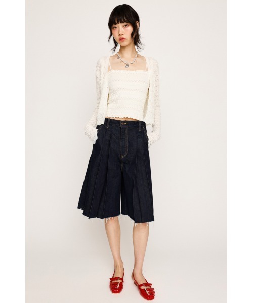 SLY（スライ）の「V/N SHIRRING KNIT C/D ブイネック シャーリング ニット カーディガン 夏服 春服（カーディガン/ボレロ・レディース・ライトパープル/アイボリー/ブラック・FREE）」の4枚目の写真