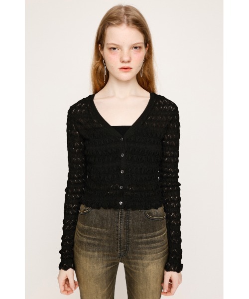 SLY（スライ）の「V/N SHIRRING KNIT C/D ブイネック シャーリング ニット カーディガン 夏服 春服（カーディガン/ボレロ・レディース・ライトパープル/アイボリー/ブラック・FREE）」の12枚目の写真