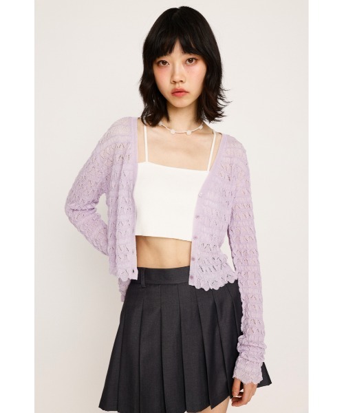 SLY（スライ）の「V/N SHIRRING KNIT C/D ブイネック シャーリング ニット カーディガン 夏服 春服（カーディガン/ボレロ・レディース・ライトパープル/アイボリー/ブラック・FREE）」の13枚目の写真