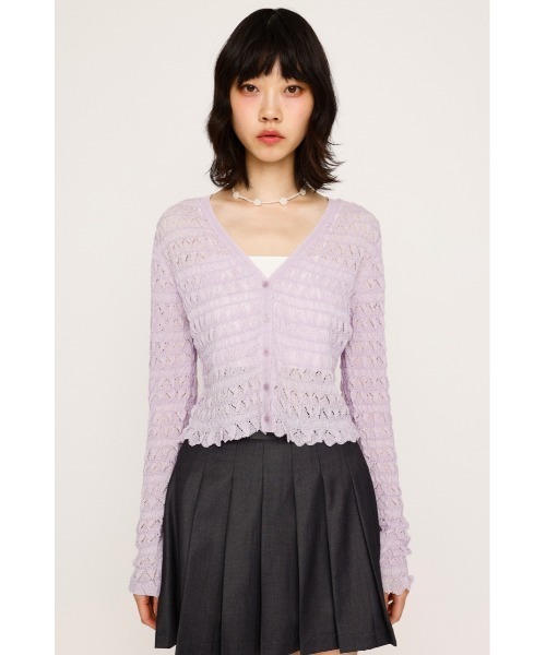SLY（スライ）の「V/N SHIRRING KNIT C/D ブイネック シャーリング ニット カーディガン 夏服 春服（カーディガン/ボレロ・レディース・ライトパープル/アイボリー/ブラック・FREE）」の15枚目の写真