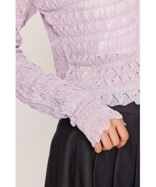 SLY（スライ）の「V/N SHIRRING KNIT C/D ブイネック シャーリング ニット カーディガン 夏服 春服（カーディガン/ボレロ・レディース・ライトパープル/アイボリー/ブラック・FREE）」の19枚目の写真