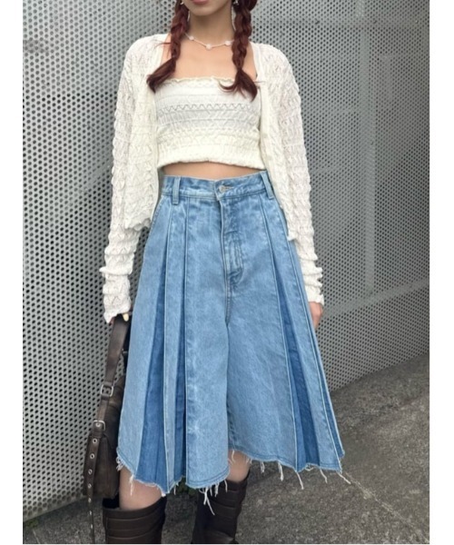 SLY（スライ）の「V/N SHIRRING KNIT C/D ブイネック シャーリング ニット カーディガン 夏服 春服（カーディガン/ボレロ・レディース・ライトパープル/アイボリー/ブラック・FREE）」の20枚目の写真