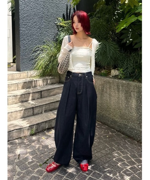 SLY（スライ）の「V/N SHIRRING KNIT C/D ブイネック シャーリング ニット カーディガン 夏服 春服（カーディガン/ボレロ・レディース・ライトパープル/アイボリー/ブラック・FREE）」の21枚目の写真