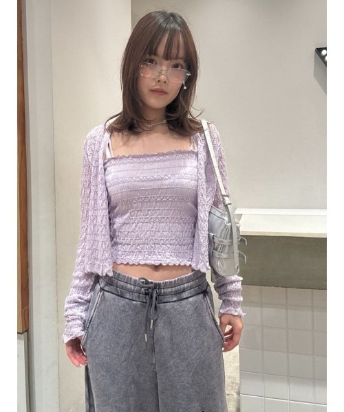 SLY V／N SHIRRING KNIT カーディガン SLY | V／N SHIRRING KNIT カーディガン (カーディガン ) |SHEL