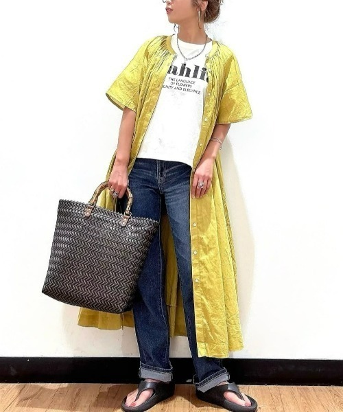 Right-on(ライトオン)の「【HONEYSUCKLE ROSE】半袖ワンピース(シャツワンピース・レディース・ブラック/ベージュ/イエロー・L/M)」の12枚目の写真