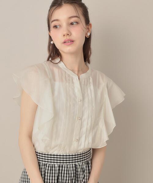 couture brooch（クチュールブローチ）の「【洗える・オシャレな透け感】タックデザインフレア袖シアーブラウス（シャツ/ブラウス・レディース・サンドベージュ/アイボリー/ブラック・36/38/42）」の12枚目の写真