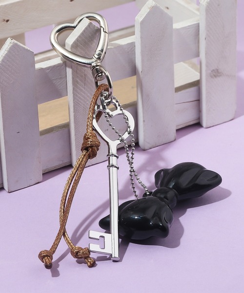 ハート リボン モチーフ カラビナ マルチチャーム コード付き