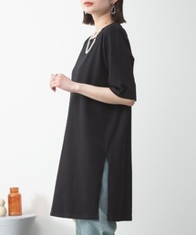 コットン5分袖チュニックTシャツ