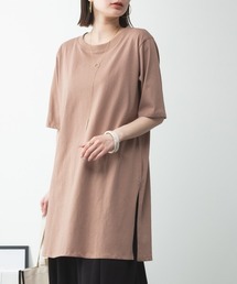 コットン5分袖チュニックTシャツ
