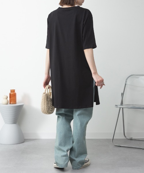 RCD(アールシーディー)の「コットン5分袖チュニックTシャツ(Tシャツ/カットソー・レディース・モカ/ブラック/カーキ/グレイッシュベージュ/オフホワイト・F)」の20枚目の写真