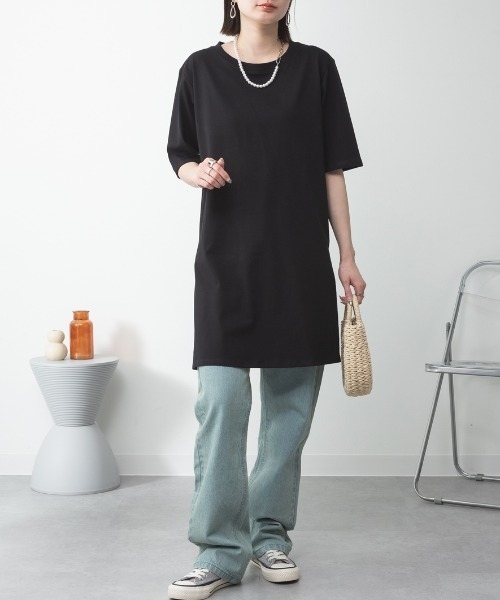 RCD(アールシーディー)の「コットン5分袖チュニックTシャツ(Tシャツ/カットソー・レディース・モカ/ブラック/カーキ/グレイッシュベージュ/オフホワイト・F)」の21枚目の写真