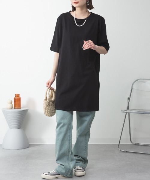 RCD(アールシーディー)の「コットン5分袖チュニックTシャツ(Tシャツ/カットソー・レディース・モカ/ブラック/カーキ/グレイッシュベージュ/オフホワイト・F)」の19枚目の写真