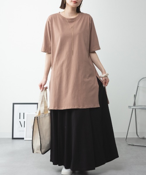 RCD(アールシーディー)の「コットン5分袖チュニックTシャツ(Tシャツ/カットソー・レディース・モカ/ブラック/カーキ/グレイッシュベージュ/オフホワイト・F)」の17枚目の写真