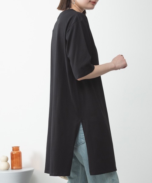 RCD(アールシーディー)の「コットン5分袖チュニックTシャツ(Tシャツ/カットソー・レディース・モカ/ブラック/カーキ/グレイッシュベージュ/オフホワイト・F)」の16枚目の写真