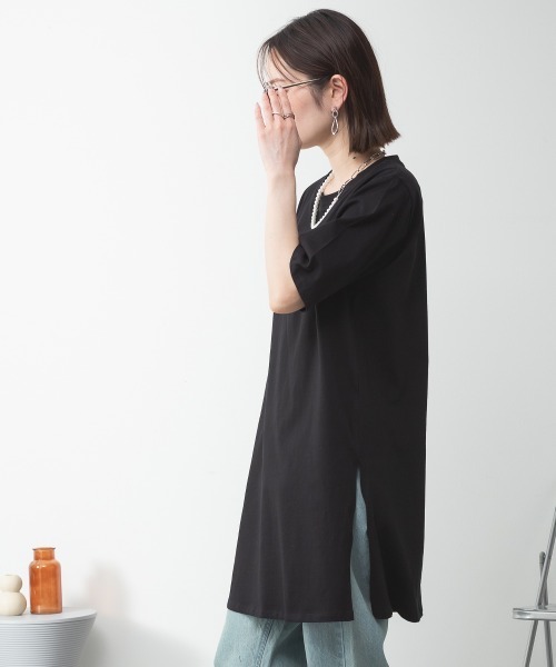 RCD(アールシーディー)の「コットン5分袖チュニックTシャツ(Tシャツ/カットソー・レディース・モカ/ブラック/カーキ/グレイッシュベージュ/オフホワイト・F)」の11枚目の写真