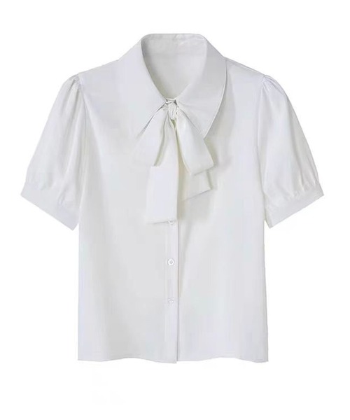 DAY CLOSET(デイ クローゼット)の「レディース ぽわんと可愛い。半袖ボウタイリボンブラウス(シャツ/ブラウス・レディース・ホワイト・M/XL/L)」の5枚目の写真