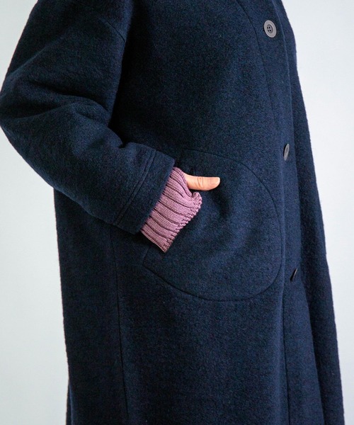 FABRIQUE en Planete terre（ファブリケアンプラネテール）の「[FABRIQUE en planete terre] WOOL JACKET COAT / ウールジャケットコート（チェスターコート・レディース・グリーン/ネイビー/オレンジ・38）」の21枚目の写真