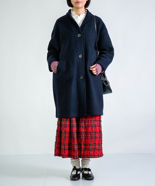 FABRIQUE en Planete terre（ファブリケアンプラネテール）の「[FABRIQUE en planete terre] WOOL JACKET COAT / ウールジャケットコート（チェスターコート・レディース・グリーン/ネイビー/オレンジ・38）」の13枚目の写真