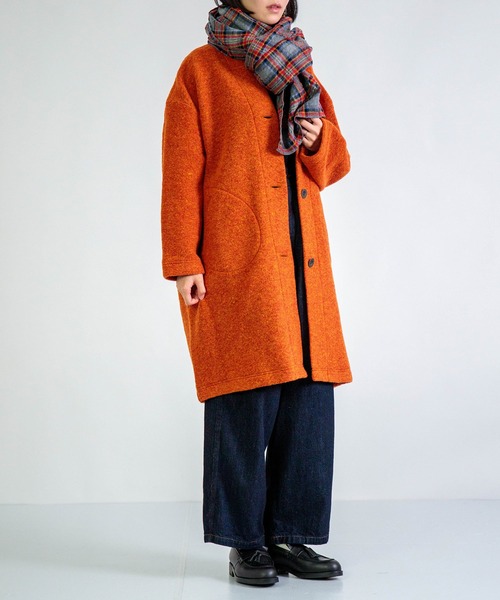 FABRIQUE en Planete terre（ファブリケアンプラネテール）の「[FABRIQUE en planete terre] WOOL JACKET COAT / ウールジャケットコート（チェスターコート・レディース・グリーン/ネイビー/オレンジ・38）」の7枚目の写真