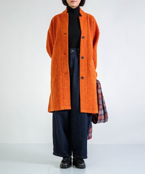 FABRIQUE en Planete terre（ファブリケアンプラネテール）の「[FABRIQUE en planete terre] WOOL JACKET COAT / ウールジャケットコート（チェスターコート・レディース・グリーン/ネイビー/オレンジ・38）」の4枚目の写真