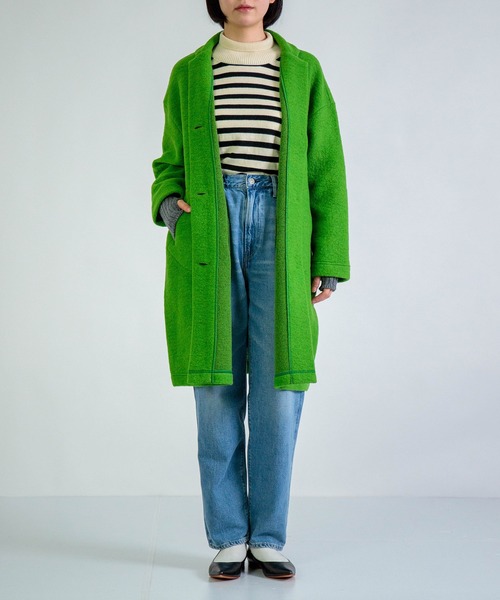 FABRIQUE en Planete terre（ファブリケアンプラネテール）の「[FABRIQUE en planete terre] WOOL JACKET COAT / ウールジャケットコート（チェスターコート・レディース・グリーン/ネイビー/オレンジ・38）」の10枚目の写真