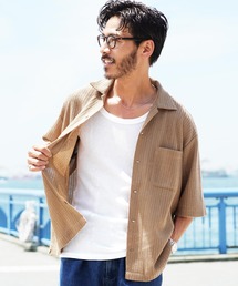 メッシュ ドライタッチ ビッグシルエット オープンカラー シア―シャツ