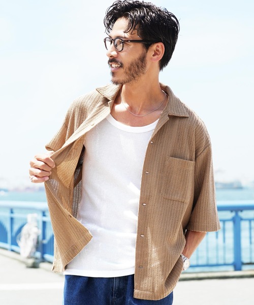 jiggys shop(ジギーズショップ)の「メッシュ ドライタッチ ビッグシルエット オープンカラー シア―シャツ(シャツ/ブラウス・メンズ・アイボリー/ブラック/カーキ・LARGE/X-LARGE/MEDIUM)」の3枚目の写真