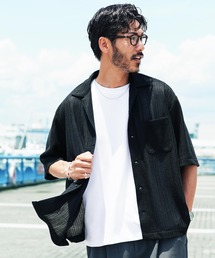 jiggys shop | メッシュ ドライタッチ ビッグシルエット オープンカラー シア―シャツ(シャツ/ブラウス)