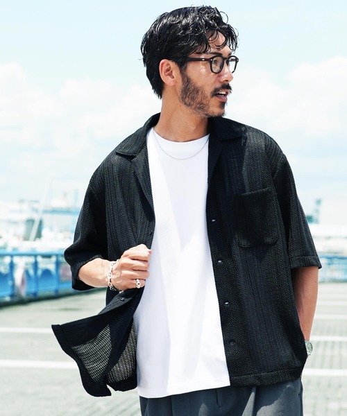 jiggys shop(ジギーズショップ)の「メッシュ ドライタッチ ビッグシルエット オープンカラー シア―シャツ(シャツ/ブラウス・メンズ・アイボリー/ブラック/カーキ・LARGE/X-LARGE/MEDIUM)」の2枚目の写真