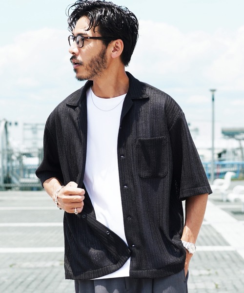 jiggys shop(ジギーズショップ)の「メッシュ ドライタッチ ビッグシルエット オープンカラー シア―シャツ(シャツ/ブラウス・メンズ・アイボリー/ブラック/カーキ・LARGE/X-LARGE/MEDIUM)」の12枚目の写真
