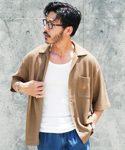 jiggys shop(ジギーズショップ)の「メッシュ ドライタッチ ビッグシルエット オープンカラー シア―シャツ(シャツ/ブラウス・メンズ・アイボリー/ブラック/カーキ・LARGE/X-LARGE/MEDIUM)」の6枚目の写真