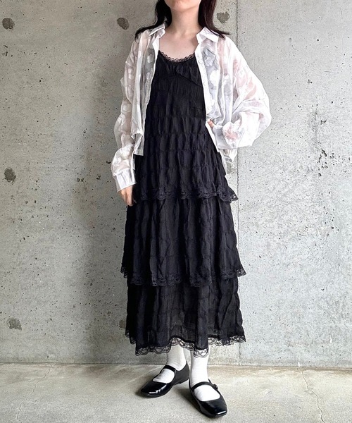 エムミーエメ　スウィートティアードロングワンピース　黒 セール】 MidiUmi ティアードワンピース （ロング・マキシ丈