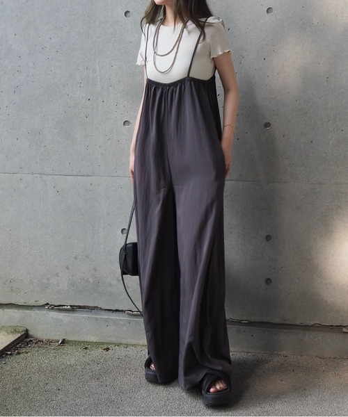 LAULEN（ローレン）の「camisole salopette pants set /ワイドキャミソールサロペットパンツセット（サロペット/オーバーオール・レディース・ブルー/チャコールグレー・FREE）」の2枚目の写真
