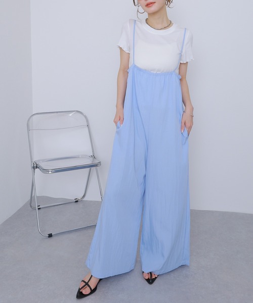 LAULEN（ローレン）の「camisole salopette pants set /ワイドキャミソールサロペットパンツセット（サロペット/オーバーオール・レディース・ブルー/チャコールグレー・FREE）」の4枚目の写真