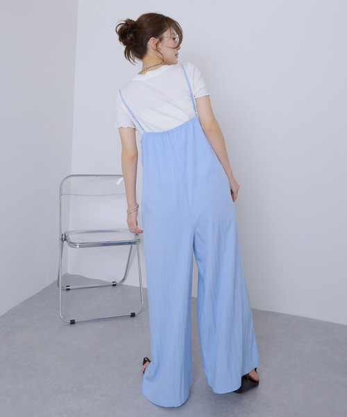 LAULEN（ローレン）の「camisole salopette pants set /ワイドキャミソールサロペットパンツセット（サロペット/オーバーオール・レディース・ブルー/チャコールグレー・FREE）」の5枚目の写真