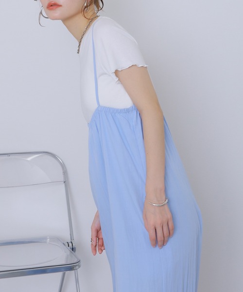 LAULEN（ローレン）の「camisole salopette pants set /ワイドキャミソールサロペットパンツセット（サロペット/オーバーオール・レディース・ブルー/チャコールグレー・FREE）」の6枚目の写真