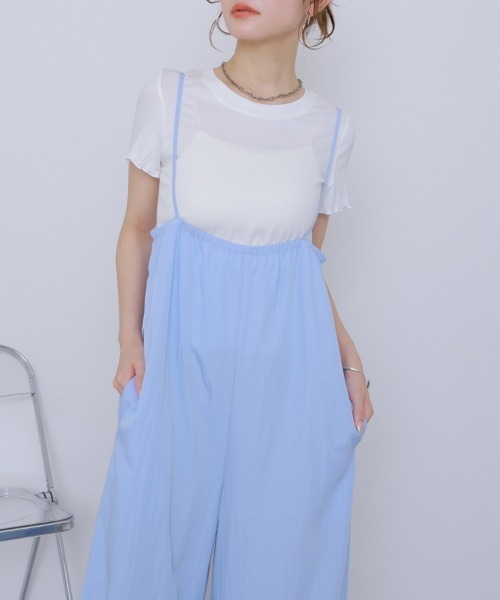 LAULEN（ローレン）の「camisole salopette pants set /ワイドキャミソールサロペットパンツセット（サロペット/オーバーオール・レディース・ブルー/チャコールグレー・FREE）」の7枚目の写真