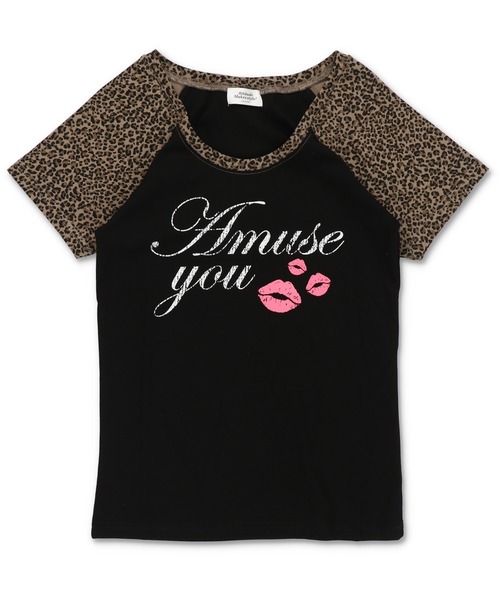 SPINNS(スピンズ)の「ラグラン半袖Tシャツ//ヒョウ柄リップ/レオパード(Tシャツ/カットソー・レディース・オフホワイト/ブラック系その他/ブラック・ONESIZE)」の2枚目の写真
