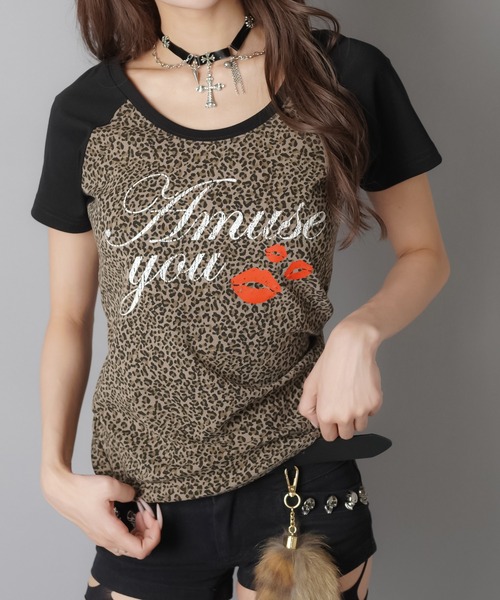 SPINNS(スピンズ)の「ラグラン半袖Tシャツ//ヒョウ柄リップ/レオパード(Tシャツ/カットソー・レディース・オフホワイト/ブラック系その他/ブラック・ONESIZE)」の17枚目の写真