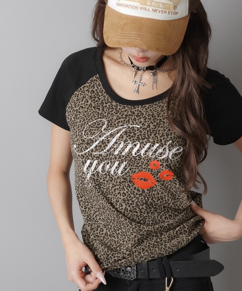 SPINNS(スピンズ)の「ラグラン半袖Tシャツ//ヒョウ柄リップ/レオパード(Tシャツ/カットソー・レディース・オフホワイト/ブラック系その他/ブラック・ONESIZE)」の20枚目の写真
