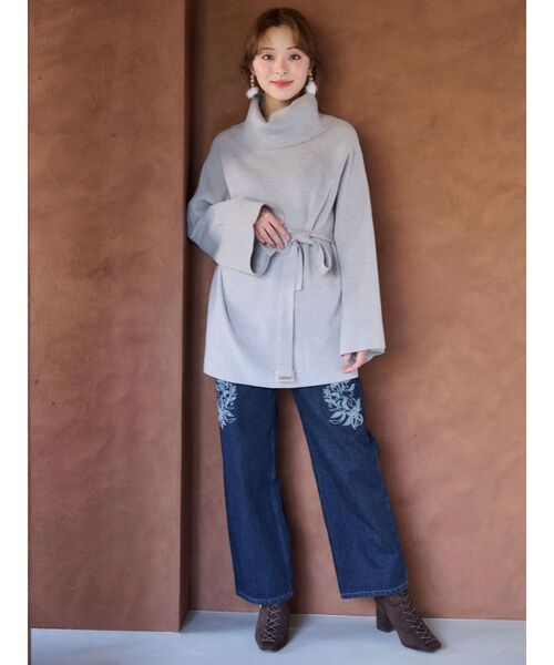 MERCURYDUO（マーキュリーデュオ）の「ベルテッドオフタートルニット（ニット/セーター・レディース・グレー/ブラウン・FREE）」の4枚目の写真