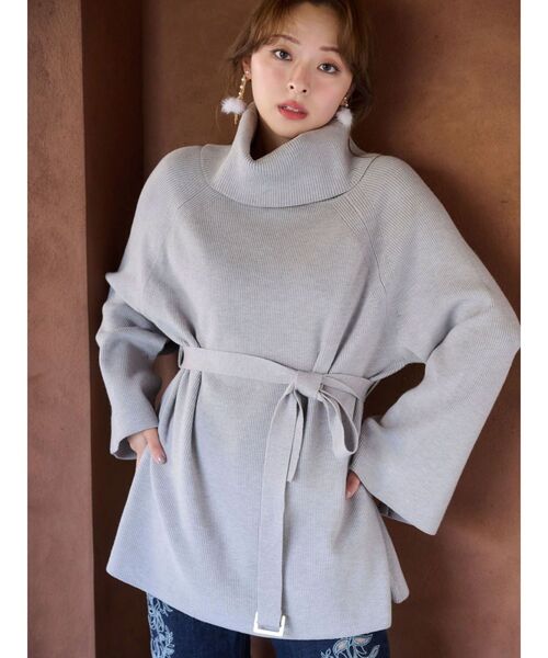 MERCURYDUO（マーキュリーデュオ）の「ベルテッドオフタートルニット（ニット/セーター・レディース・グレー/ブラウン・FREE）」の6枚目の写真