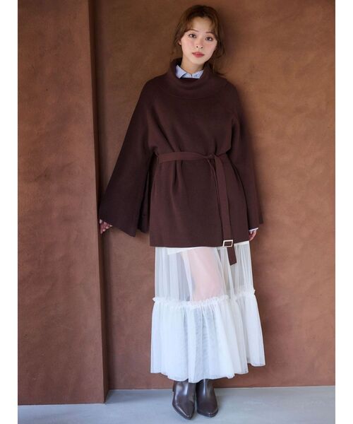 MERCURYDUO（マーキュリーデュオ）の「ベルテッドオフタートルニット（ニット/セーター・レディース・グレー/ブラウン・FREE）」の7枚目の写真