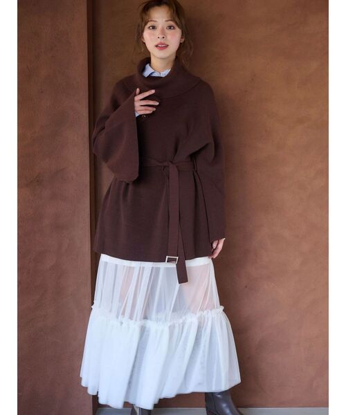 MERCURYDUO（マーキュリーデュオ）の「ベルテッドオフタートルニット（ニット/セーター・レディース・グレー/ブラウン・FREE）」の8枚目の写真