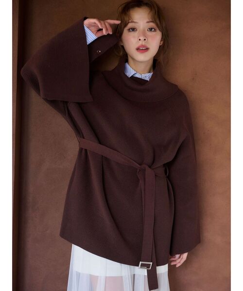 MERCURYDUO（マーキュリーデュオ）の「ベルテッドオフタートルニット（ニット/セーター・レディース・グレー/ブラウン・FREE）」の10枚目の写真