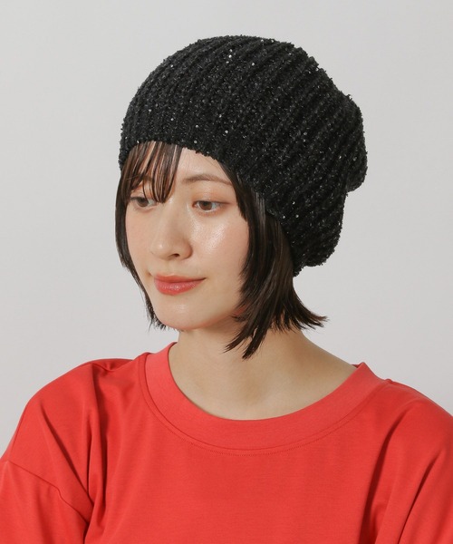 LAKOLE（ラコレ）の「ザックリスパンコールワッチ / 499977（ニットキャップ/ビーニー・レディース・ブラック/オフホワイト/ブラウン・FREE）」の2枚目の写真